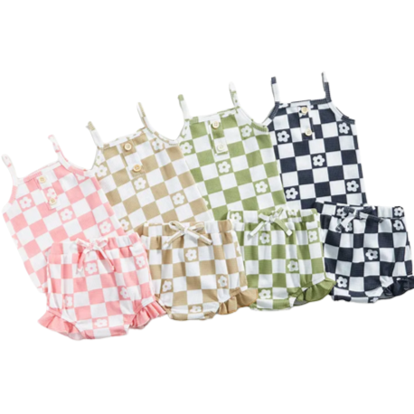 Checkered Daisy Waffle Outfits (4 Colors) - PREORDER
