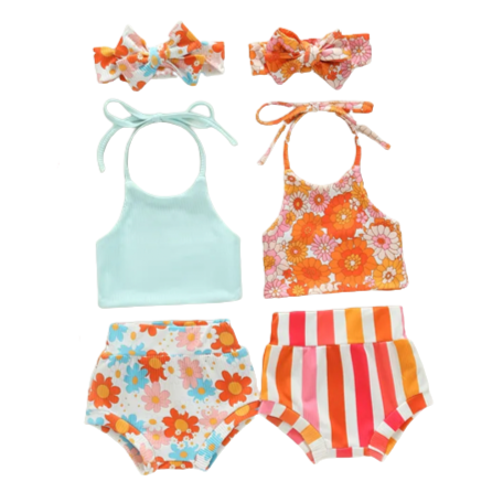 Floral & Stripes Outfits & Bows (2 Styles) - PREORDER