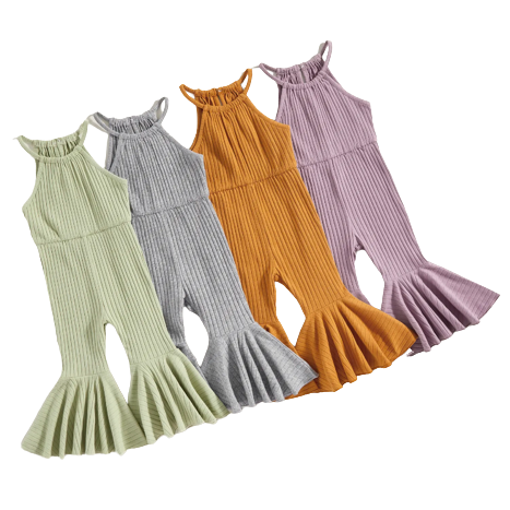 High Neck Ribbed Bells Rompers (4 Colors) - PREORDER