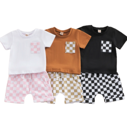Checkered Pocket Tee Outfits (3 Colors) - PREORDER