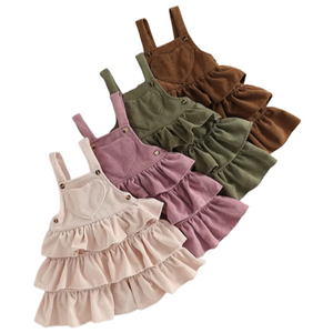 Triple Ruffle Corduroy Dresses (4 Colors) - PREORDER