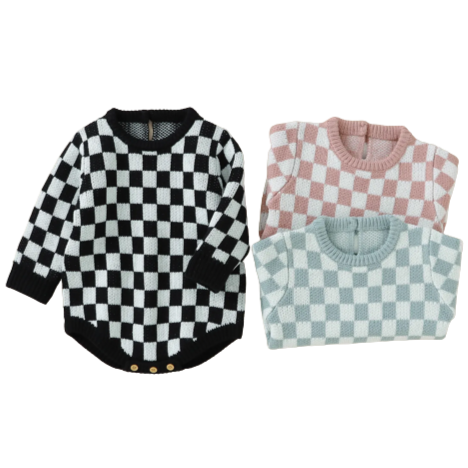 Checkered Knit Rompers (3 Colors) - PREORDER