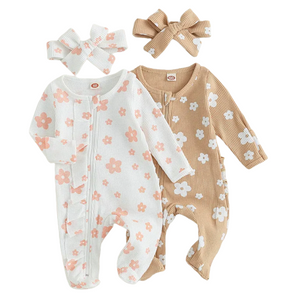 Juniper Floral Waffle Rompers & Bows (2 Colors) - PREORDER