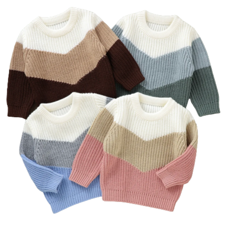 Three Tone Patchwork Knit Sweaters (4 Colors) - PREORDER