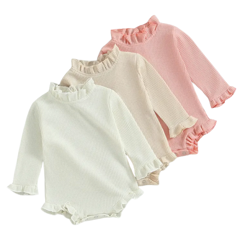 Solid Waffle Ruffle Rompers (4 Colors) - PREORDER