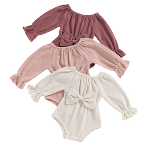 Solid Waffle Bow Rompers (3 Colors) - PREORDER