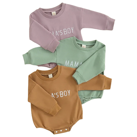 Mamas Boy Embroidered Rompers (3 Colors) - PREORDER