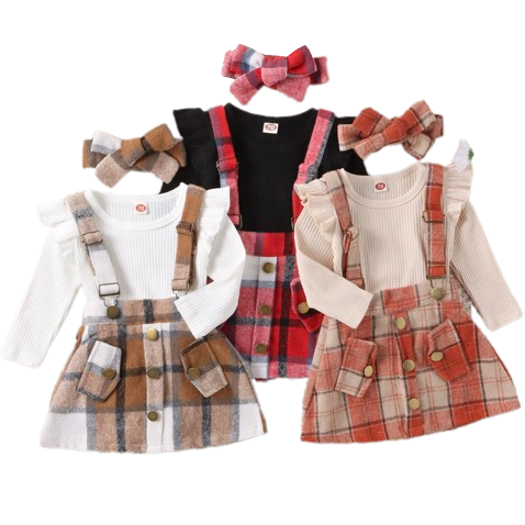 Plaid Overall Outfits & Bows (3 Styles) - PREORDER
