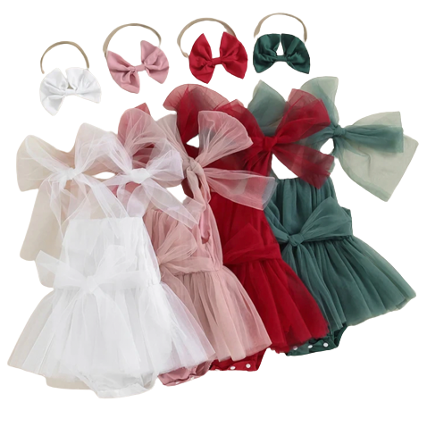 Laila Tutu Romper Dresses & Bows (4 Colors) - PREORDER