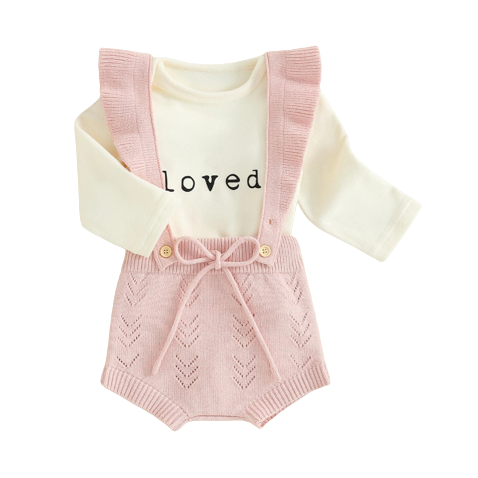 LOVED Pink Knit Suspender Outfit - PREORDER