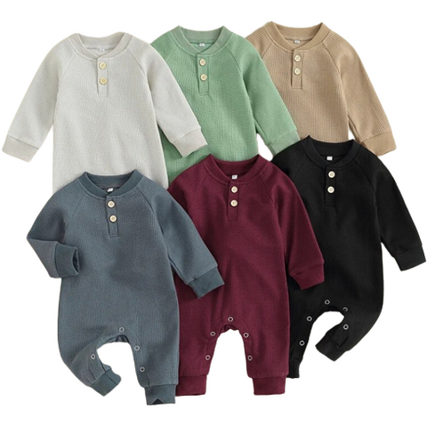 Charlie Solid Waffle Pants Rompers (6 Colors) - PREORDER
