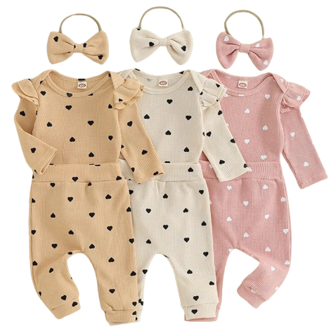 Solid Hearts Waffle Outfits & Bows (3 Colors) - PREORDER