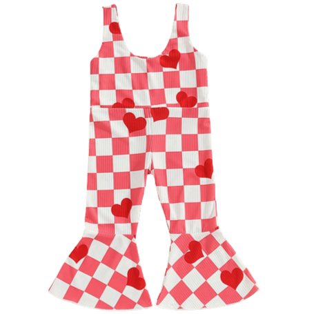 Checkered Hearts Ribbed Romper - PREORDER