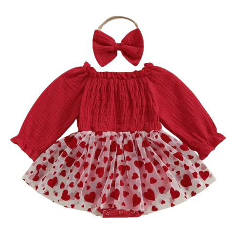 Red Hearts Romper & Bow - PREORDER