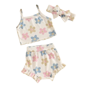 Pastel Neutral Daisies Outfit & Bow - PREORDER
