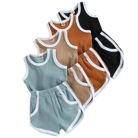 Solid Ribbed Tank Outfits (4 Colors) - PREORDER