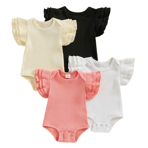 Solid Ribbed Triple Ruffle Rompers (4 Colors) - PREORDER