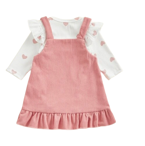 Pink Hearts Ribbed Dress & Bow - PREORDER