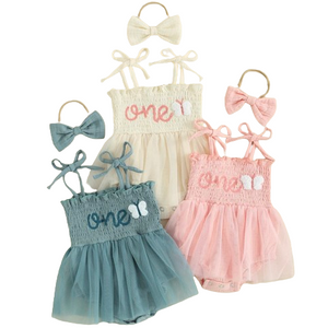 ONE Embroidered Butterfly Rompers (3 Colors) - PREORDER