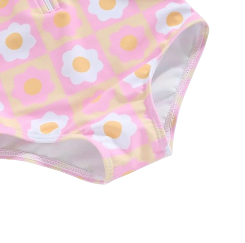 Pink Neutral Checkered Daisies Swimsuit - PREORDER
