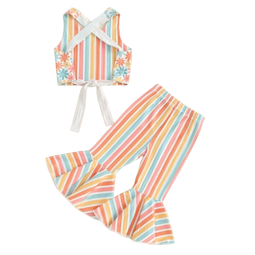 Spring Stripes & Flowers Backless Halter Outfit - PREORDER
