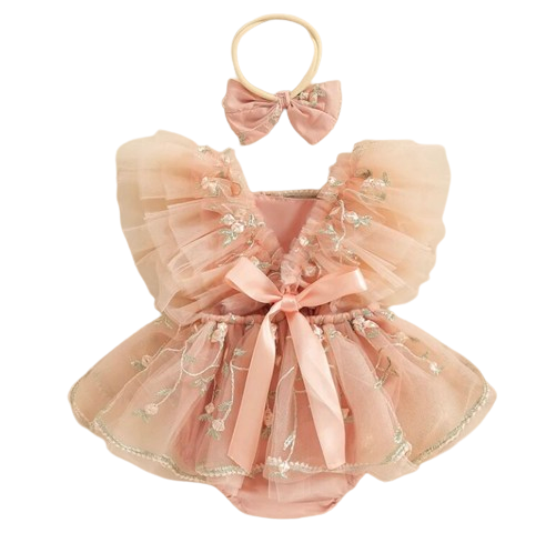 Floral Tulle Romper Dresses & Bows (3 Colors) - PREORDER