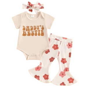 Daddy's Girl Neutral Kenzie Floral Outfit & Bow - PREORDER