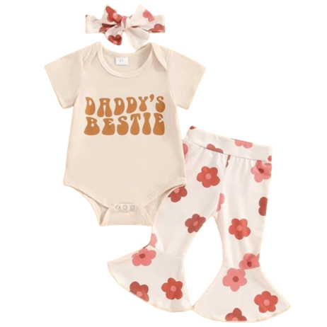 Daddy's Girl Neutral Daisies Outfit & Bow - PREORDER