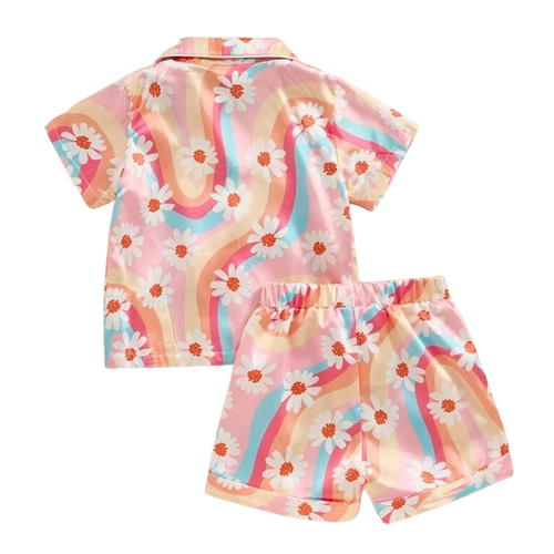 Rainbow Groovy Daisies Silk Pajamas - PREORDER