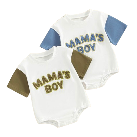 Mamas Boy Patch Short Rompers (2 Colors) - PREORDER
