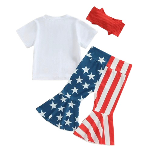 God Bless America Flag Outfit & Bow - PREORDER