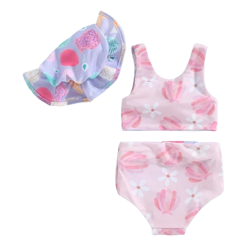 Sassy Pink Seashells Reversible Swimsuit & Hat - PREORDER