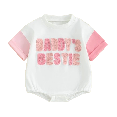 Daddys Bestie Two Tone Patch Romper - PREORDER