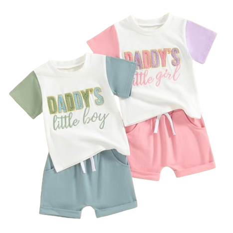 Daddys Little Girl & Boy Two Tone Outfits (2 Colors) - PREORDER
