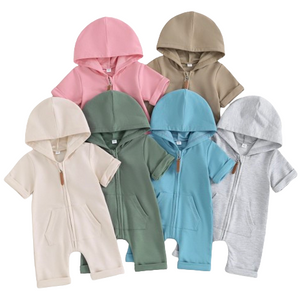 Solid Hoodie Shorts Rompers (6 Colors) - PREORDER