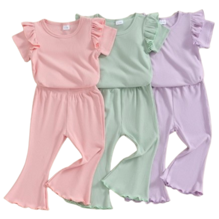 Solid Ribbed Ruffle Bells Outfits (3 Colors) - PREORDER