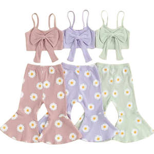 Floral Daisies Big Bow Ribbed Bells Outfits (3 Colors) - PREORDER