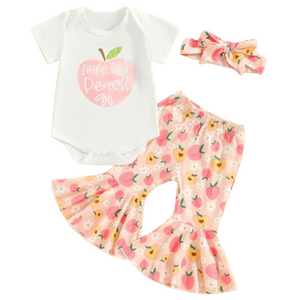 Peaches & Daisies Bells Outfit & Bow - PREORDER