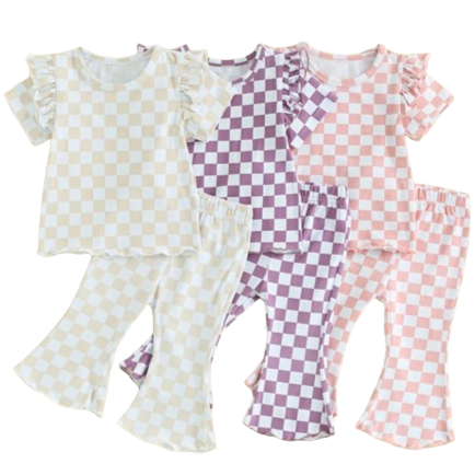 Checkered Ruffles Bells Outfits (3 Colors) - PREORDER