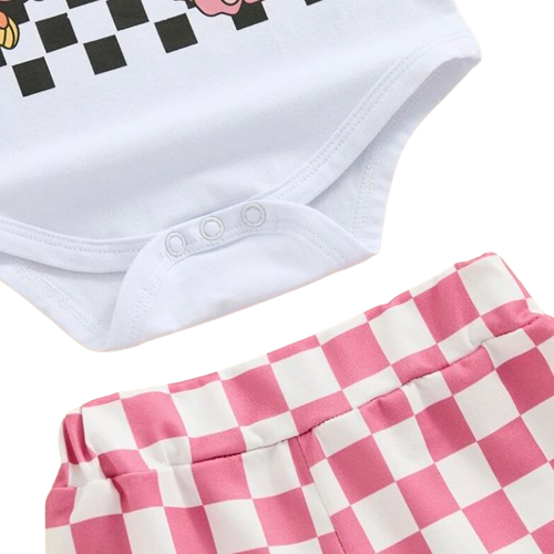 Mamas Girl Pink Checkered Outfit & Bow - PREORDER