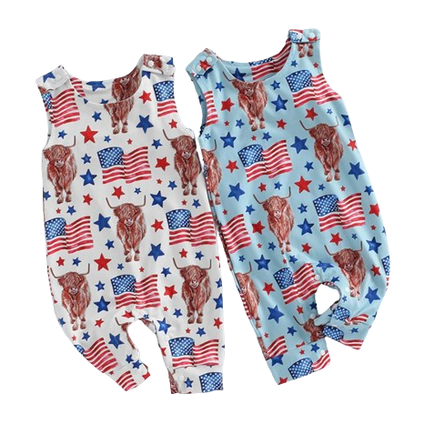 American Flags & Bulls Pants Rompers (2 Colors) - PREORDER