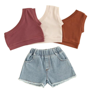 Crop Top Ribbed Denim Outfits (3 Colors) - PREORDER