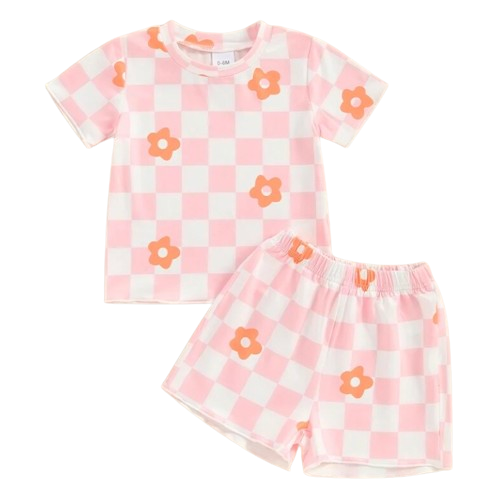 Pink Checkered Daisies Outfit - PREORDER