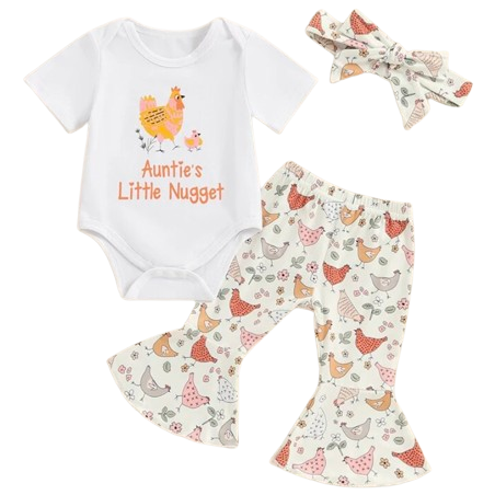 Aunties Lil Nugget Clipart Chickens Outfit & Bow - PREORDER