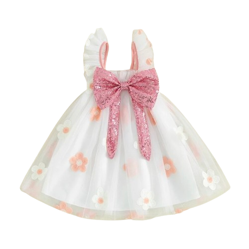 Pink Daisies Sparkly Bow Tutu Dress - PREORDER