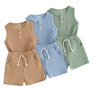 Solid Waffle Pocket Tank Outfits (3 Colors) - PREORDER