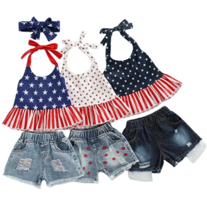 Stars Halter Denim Outfits & Bows (3 Styles) - PREORDER