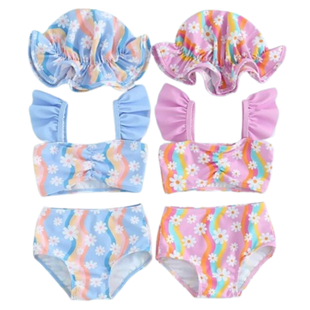 Groovy Daisies Two Piece Swimsuits & Hats (2 Colors) - PREORDER