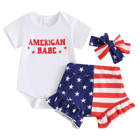 American Babe Two Tone Flag Outfit & Bow - PREORDER