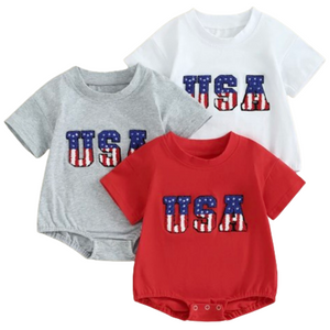 Solid USA Flag Patch Rompers (3 Colors) - PREORDER